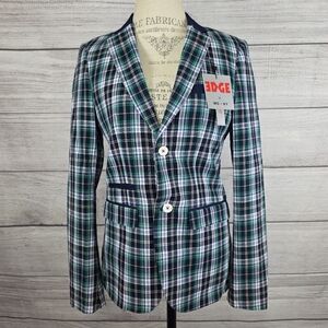 EDGE By Wd Ny Women's Blue and Green Plaid Blazer
